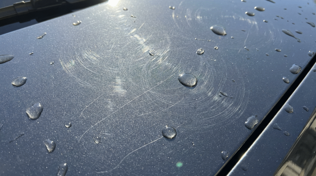 Car paint swirl marks caused by improper drying after washing